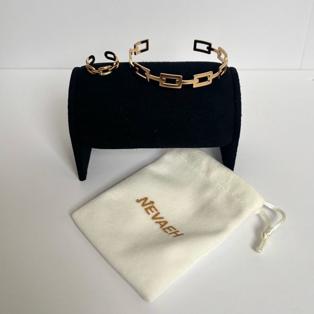 18k yellow gold-plated link ring & bracelet set - Picture 7 of 7